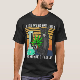 T-shirt J'Aime Weed Mon Chat Et Peut-Être 3 Personnes Rétr