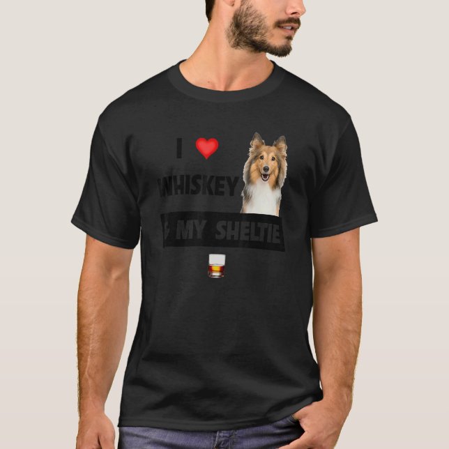 T-shirt J'Aime Whiskey Et Mon Sheltie Maman Papa Shetland  (Devant)