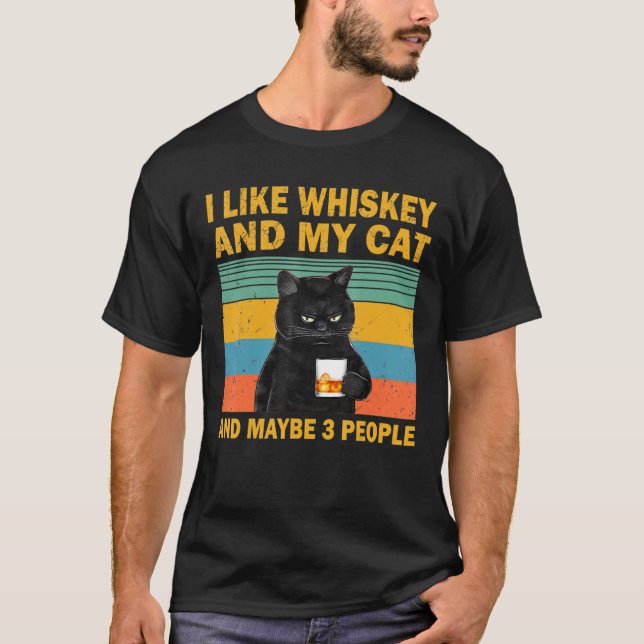 T-shirt J'Aime Whiskey Mon Chat Et Peut-Être 3 Personnes C (Devant)