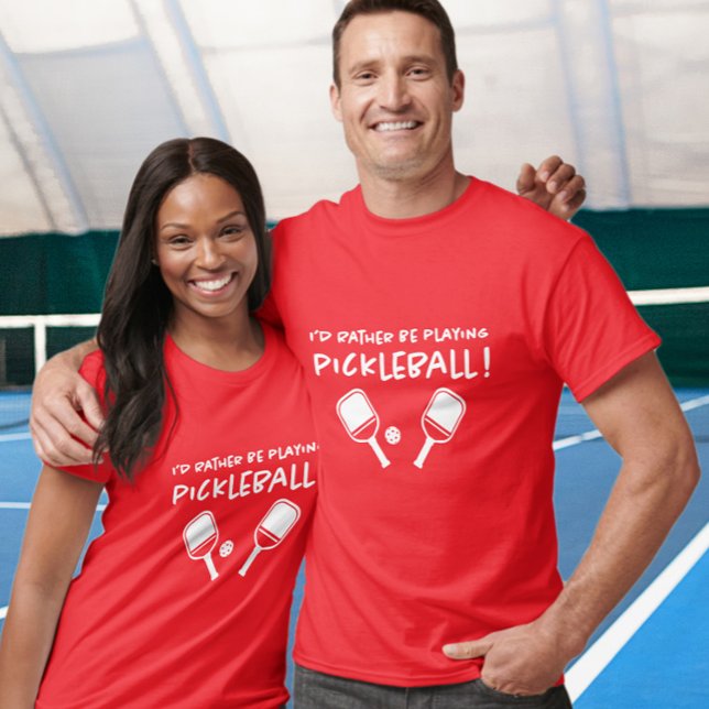 T-shirt J'aimerais mieux jouer au Pickleball Nom personnal (I'd Rather Be Playing Pickleball Custom Name Red T-Shirt)