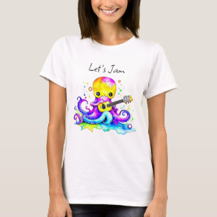 T-shirt Jam   Octopus Jouer Guitare Acoustique