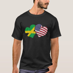 T-shirt Jamaica Heart Jamaican Heritage USA American Flag