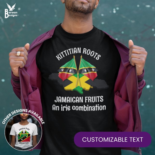 T-shirt JAMAICA ST KITTS Irie Combination (Stylish Jamaica/St Kitts flag T-shirt celebrating dual heritage or mixed relationships.)
