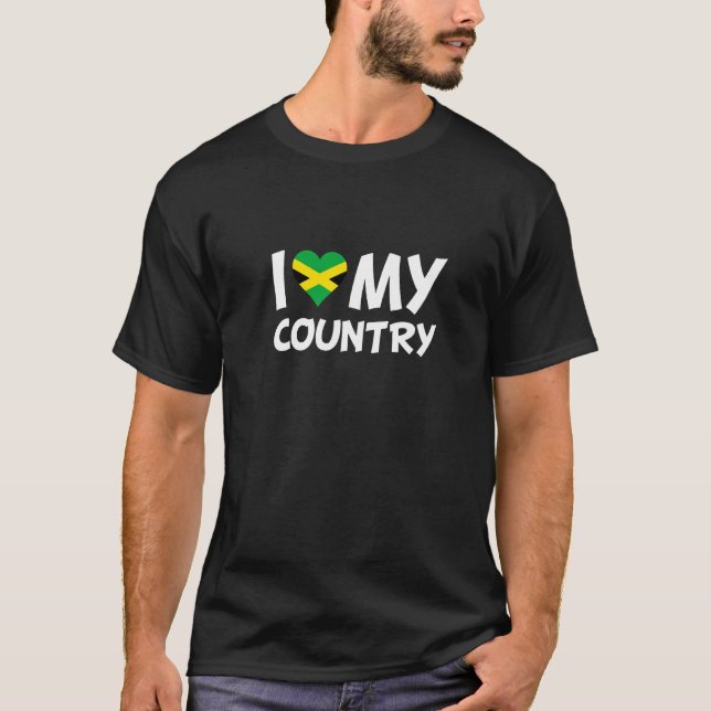 T-shirt Jamaïcain Drapeau Coeur J'aime mon pays Jamaïque (Devant)