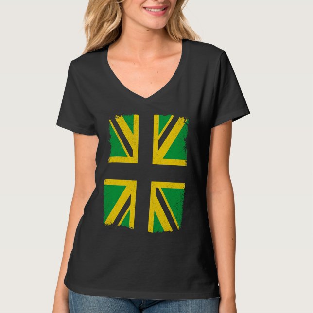 T-shirt Jamaican flag colours on British Union Jack  Jamai (Devant)