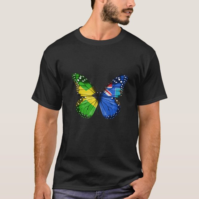 T-shirt Jamaican Montserratian Flag Butterfly   (Devant)