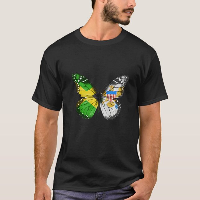 T-shirt Jamaican Virgin Islander Flag Butterfly   (Devant)