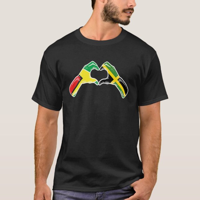 T-shirt Jamaïque Guyana Drapeau Jamaïcain Guyanais Coeur (Devant)