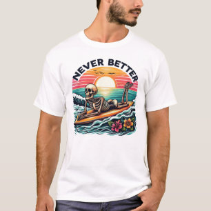 T-shirt Jamais mieux - Skeleton Surfing Sunset Wave Design