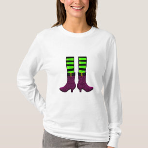 T-shirt Jambes de sorcières vertes et noires avec Bottes v