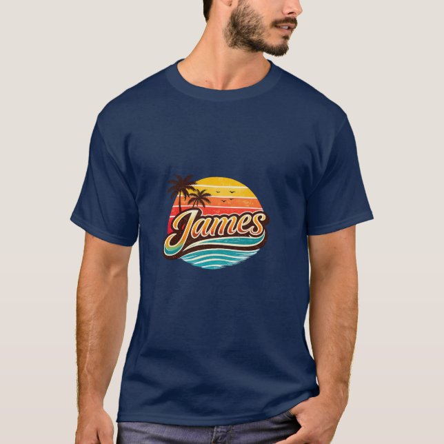 T-shirt James Retro Sunset Tropical Name Design (Devant)