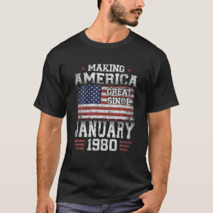 T-shirt Janvier 1980 American Flag 42Nd Birthday Poison 42