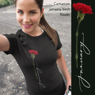 T-shirt Janvier carnation fleur de naissance minimaliste
