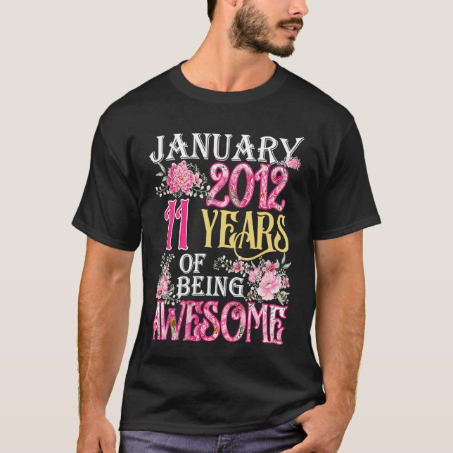 T-shirt Janvier Fille 2012 11e anniversaire 11 ans (Devant)