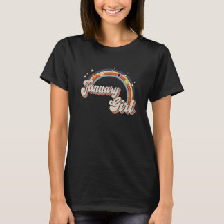 T-shirt Janvier Fille Anniversaire Vintage Arc-en-ciel Rét
