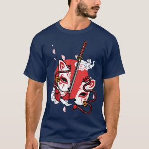 T-shirt Japan Anime Mask Kitsune Style Samurai Sword Oni K