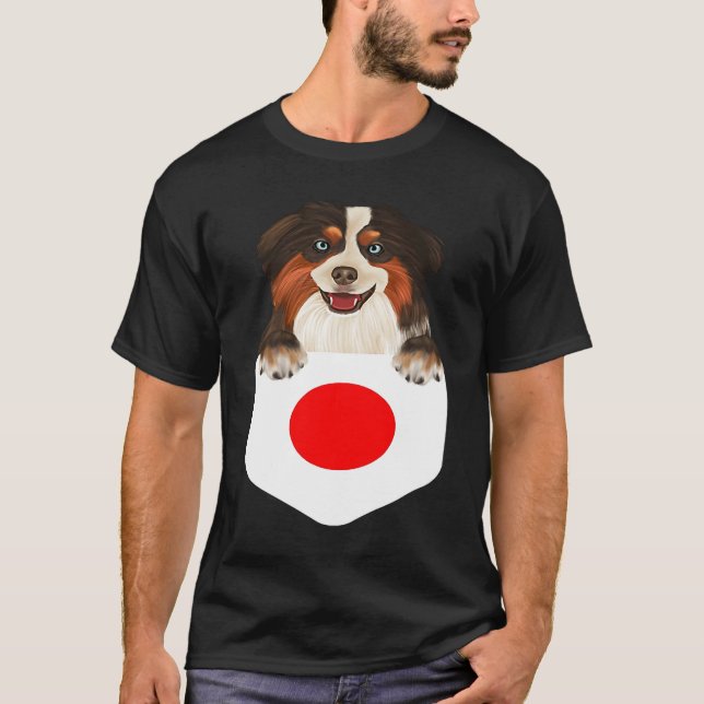 T-shirt Japan Flag Miniature American Shepherd Dog In Pock (Devant)