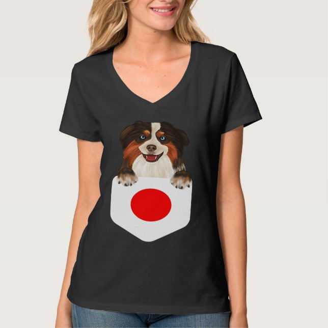 T-shirt Japan Flag Miniature American Shepherd Dog In Pock (Devant)