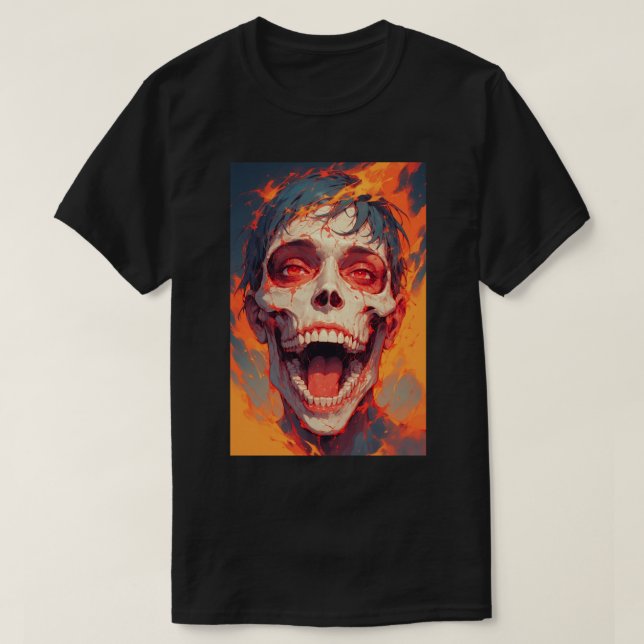 T-shirt Japanese Anime Titan Attack Skull Fire 01 (Design devant)