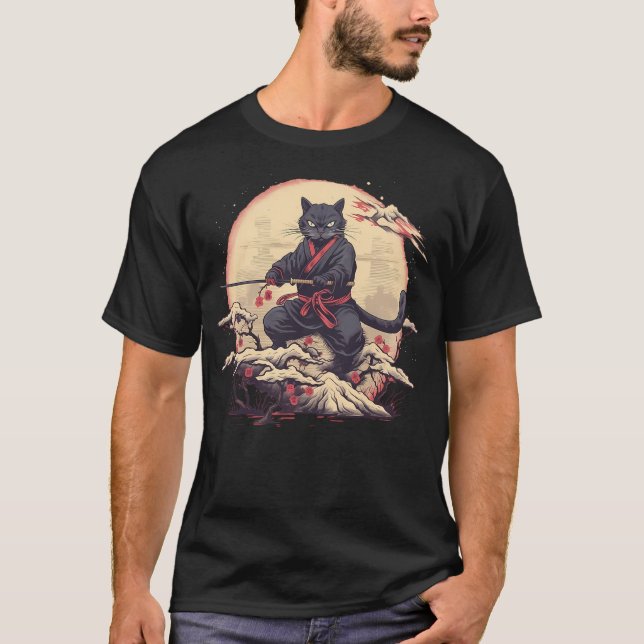 T-shirt Japanese Art Cat Ninja Ukiyo-e Anime Samurai Cat S (Devant)