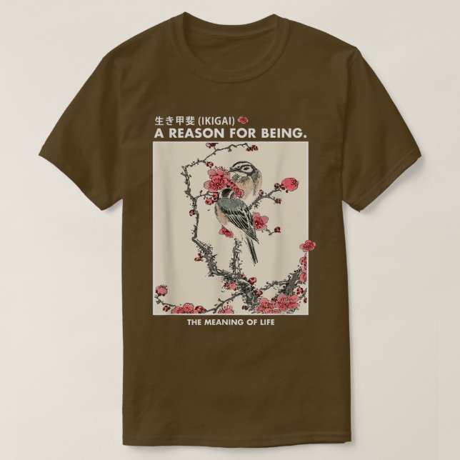 T-shirt Japanese art Ikigai Sakura Cherry blossoms Bird Uk (Design devant)