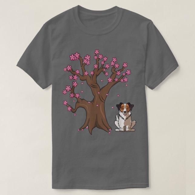 T-shirt Japanese Australian Shepherd Aussie Dog Cherry Blo (Design devant)