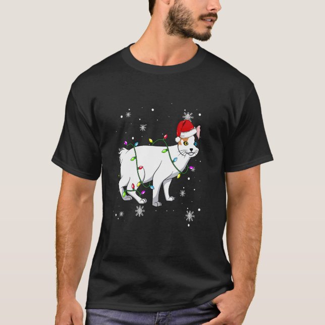 T-shirt Japanese Bobtail Cat Christmas Lights Christmas Ca (Devant)