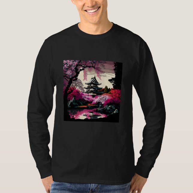 T-shirt Japanese Castle in a forest of cherry blossoms pai (Devant)