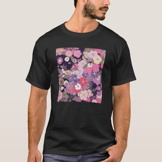 T-shirt Japanese Cherry Blossom Flower Pink Sakura Floral  (Devant)