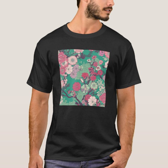 T-shirt Japanese Cherry Blossom Flower Pink Sakura Floral  (Devant)