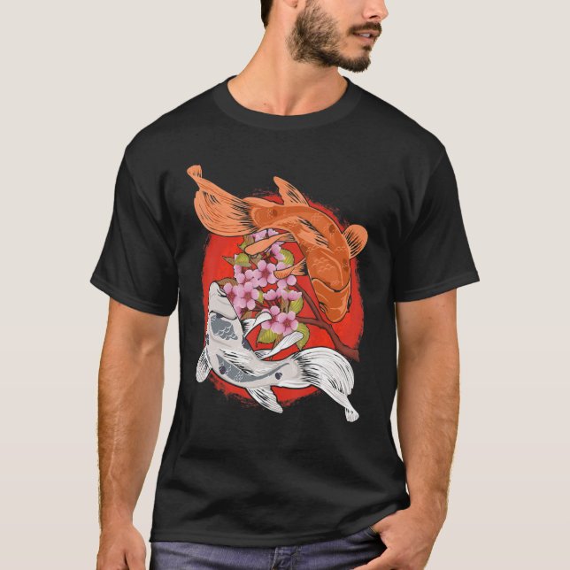 T-shirt Japanese Cherry Blossom Tree Koi Fish Yin Yang (Devant)