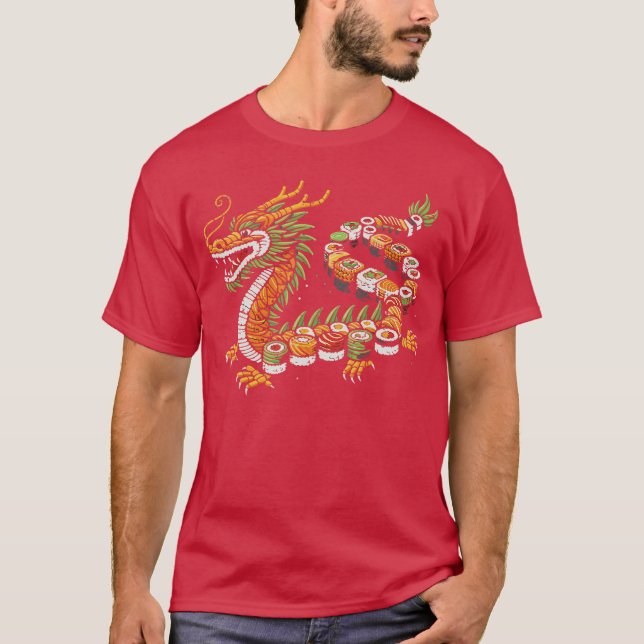 T-shirt Japanese Dragon Sushi Funny Japanese Food Art Men  (Devant)