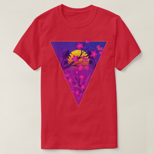 T-shirt Japanese Flower Sakura Vaporwave Sunset Cherry Blo (Design devant)