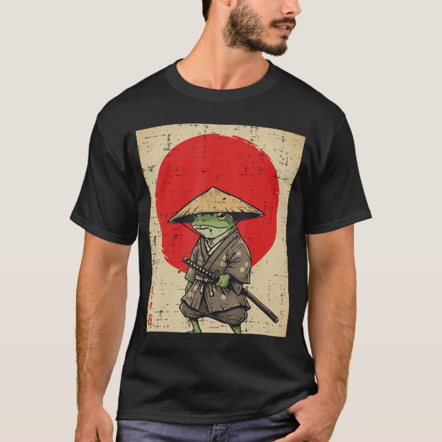 T-shirt Japanese Frog Samurai Katana Sun Kimono Art Men Wo (Devant)