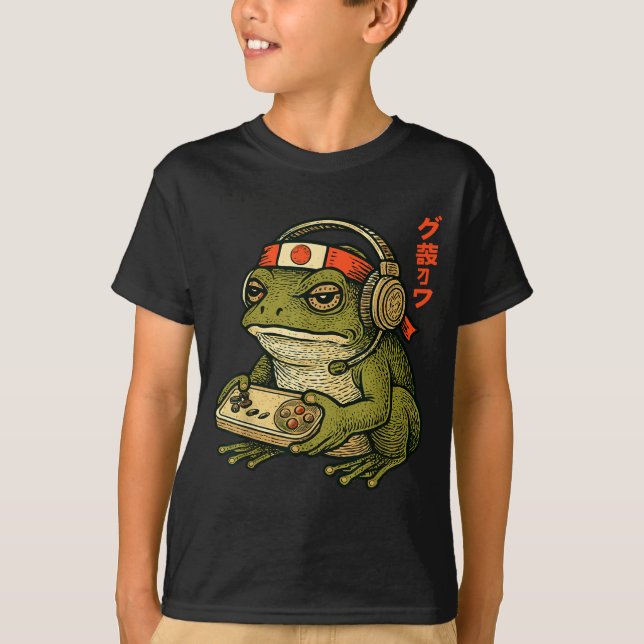 T-shirt Japanese Gamer Frog Art Men Women Boys Funny Vinta (Devant)