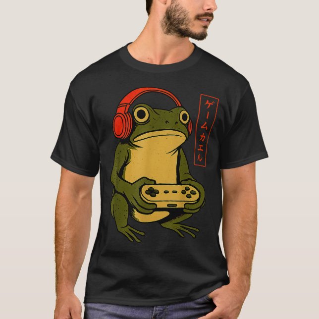T-shirt Japanese Gamer Frog Art Men Women Boys Funny Vinta (Devant)