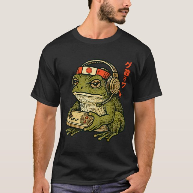 T-shirt Japanese Gamer Frog Art Men Women Boys Funny Vinta (Devant)