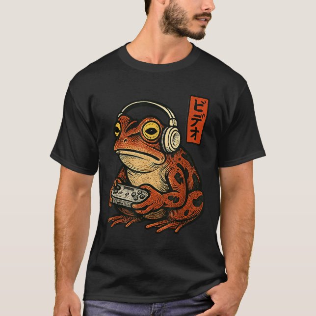 T-shirt Japanese Gamer Frog Art Men Women Boys Funny Vinta (Devant)