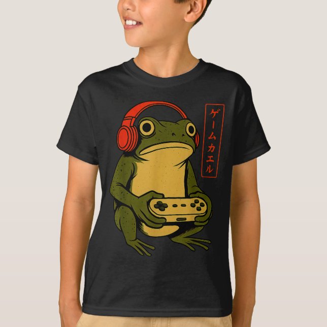 T-shirt Japanese Gamer Frog Art Men Women Boys Funny Vinta (Devant)
