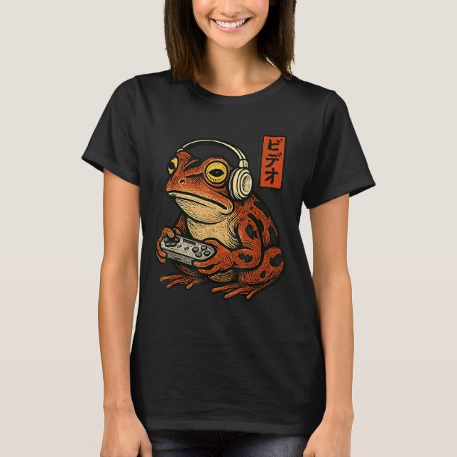 T-shirt Japanese Gamer Frog Art Men Women Boys Funny Vinta (Devant)