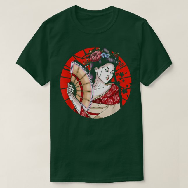 T-shirt Japanese Geisha With Fan  Sakura Japan  Woman Geis (Design devant)