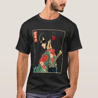 T-shirt Japanese Gothic Samurai Art Woman With Katana Swor