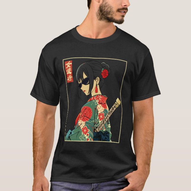 T-shirt Japanese Gothic Samurai Art Woman With Katana Swor (Devant)
