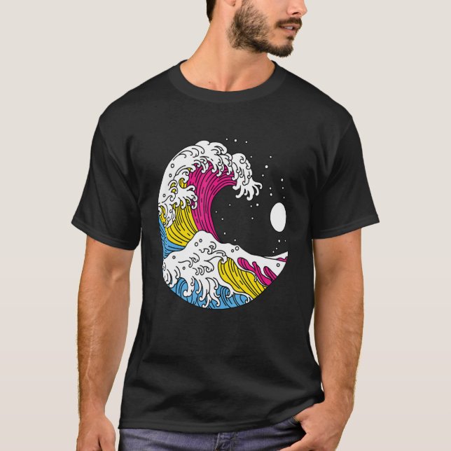 T-shirt Japanese Great Wave Pansexual Pride Flag Pan LGBTQ (Devant)