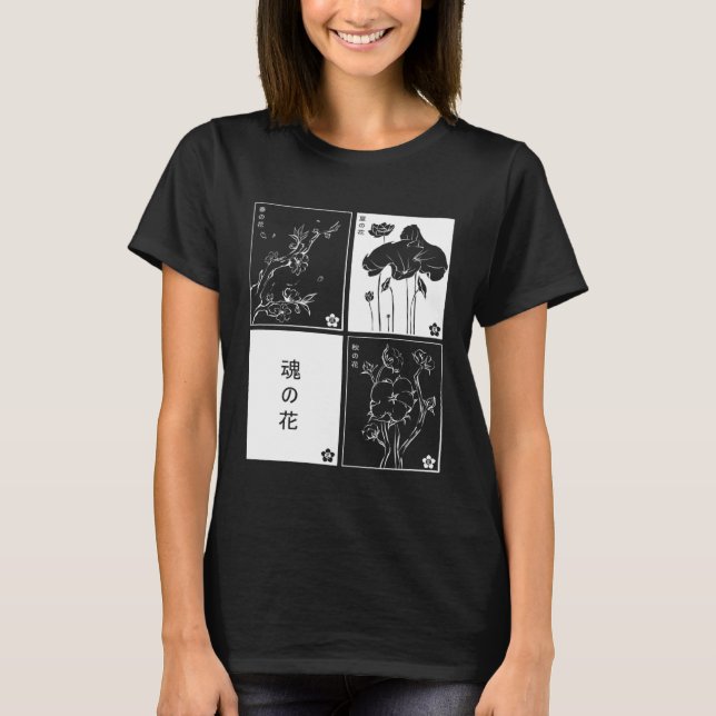 T-shirt Japanese Kanji Cards Aesthetic Minimal white Black (Devant)