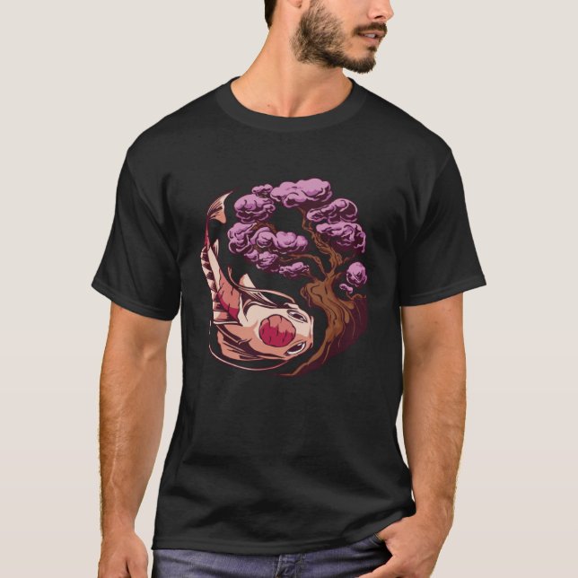 T-shirt Japanese Koi and Koi with cherry blossom and Sakur (Devant)