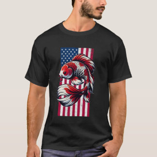T-shirt Japanese Koi Fish USA American Flag Men Women Kids