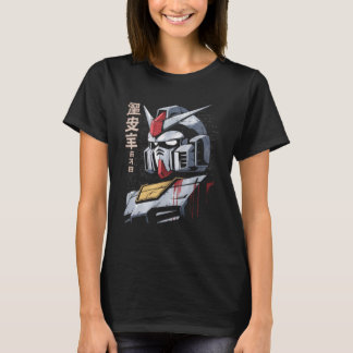 T-shirt Japanese Mecha Robot Head Blueprint Sketch Art