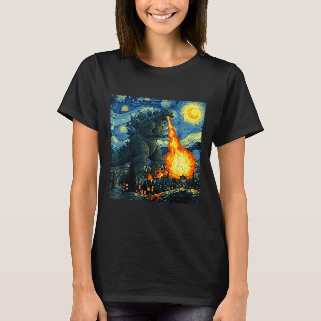 T-shirt Japanese Monster Kaiju Van Gogh Starry Night  (Devant)