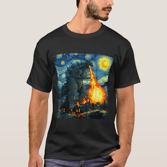 T-shirt Japanese Monster Kaiju Van Gogh Starry Night  (Devant)